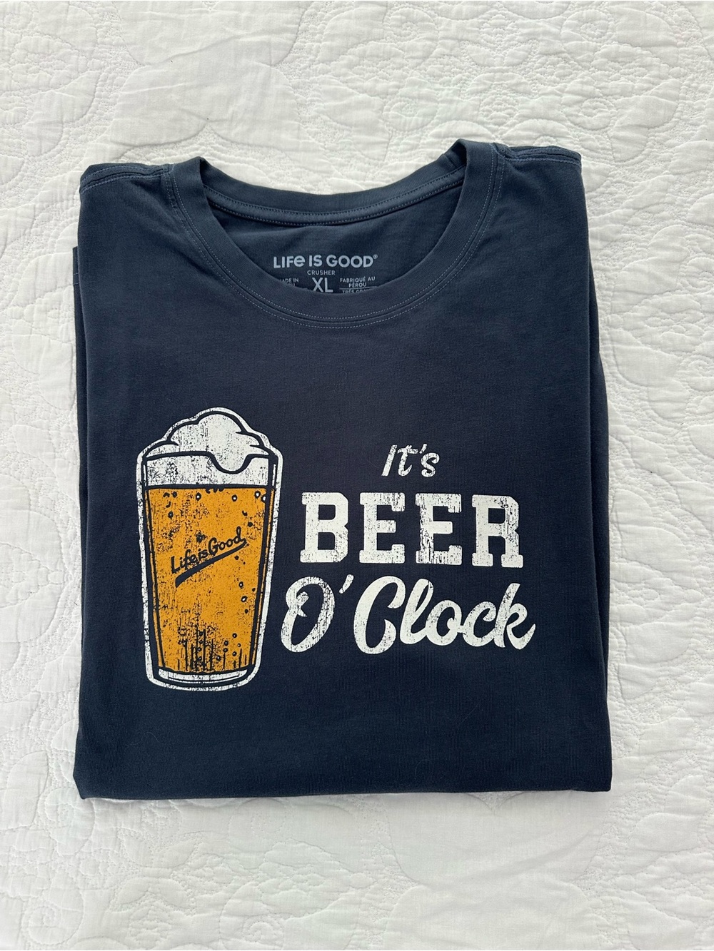 Life Is Good Navy Short-Sleeve "It's Beer O'Clock" Graphic Tee Shirt